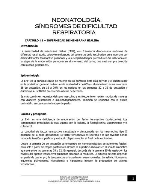 Neonatología Síndromes de Dificultad Respiratoria