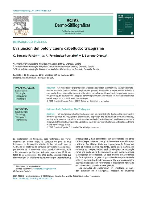 Evaluación del Pelo y Cuero Cabelludo: Tricograma