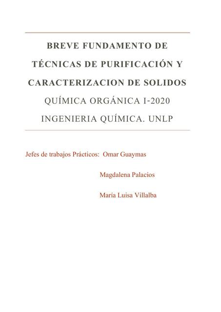 Breve fundamento de purificación y caracterización de sólidos