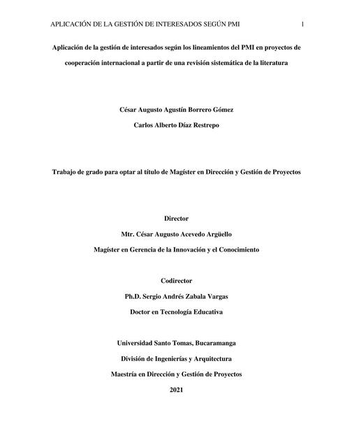 Aplicación de la gestión de interesados según los lineamientos del PMI