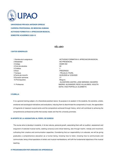 Sílabo Actividad y Formativa II UPAO