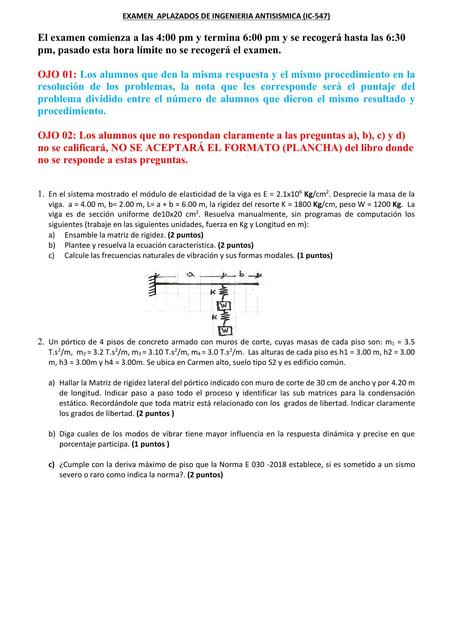 EXAMEN DE APLAZADOS DE INGENIERÍA ANTISISMICA