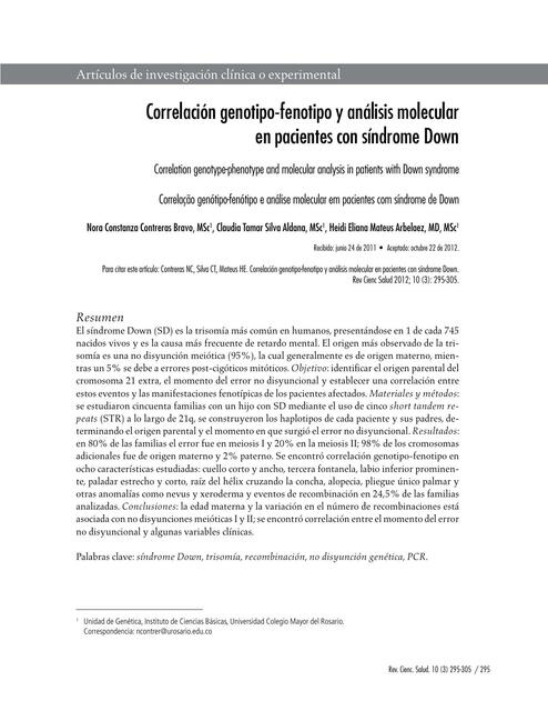 Correlación Genotipo-Fenotipo y Análisis Molecular en Pacientes con Síndrome Down