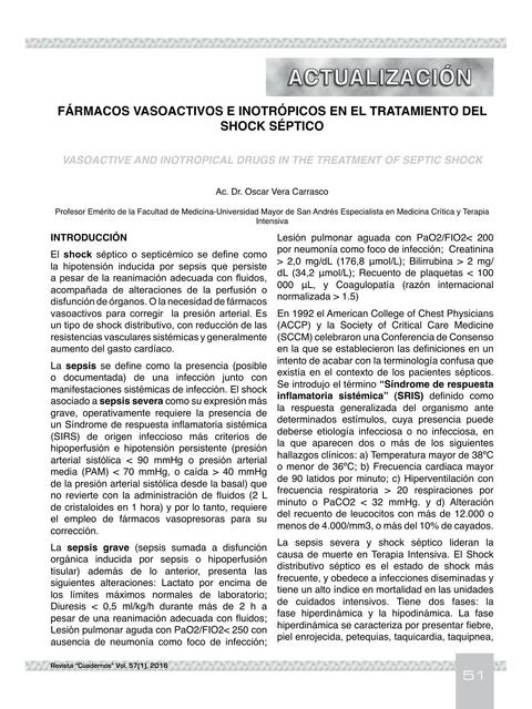 Fármacos Vasoactivos e Inotrópicos en el Tratamiento del Shock Séptico