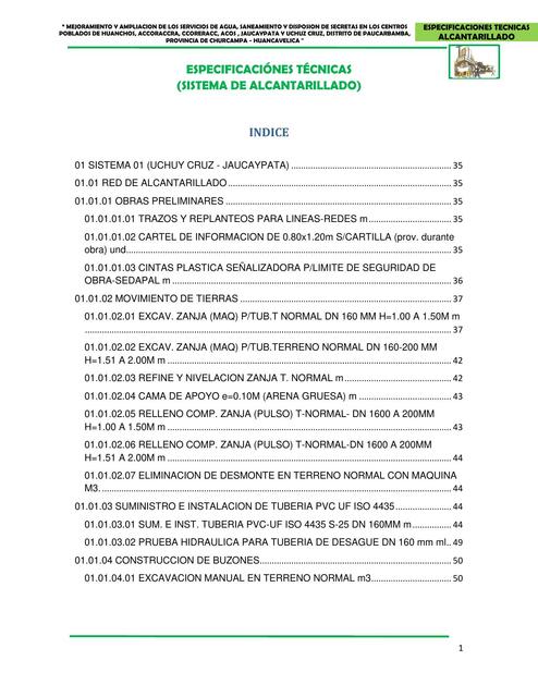 Especificaciones de Sistema de Alcantarillado