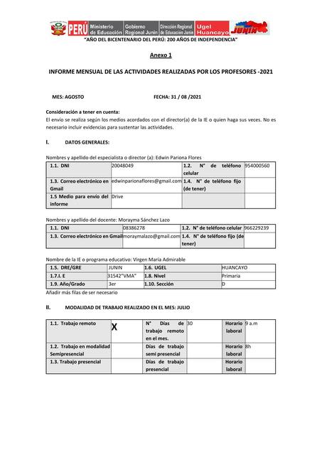 Informe Mensual de Educación