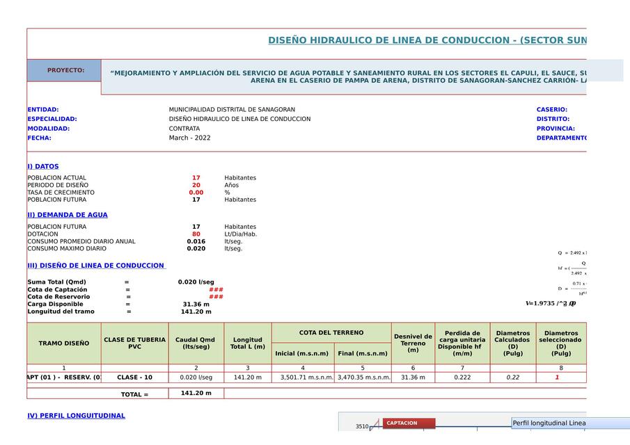 Diseño hidraulico de linea de conducción