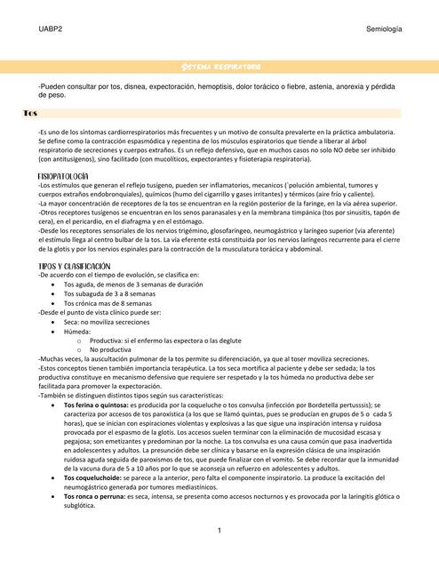 Semiología Sistema Respiratorio (motivo de consulta) Argente