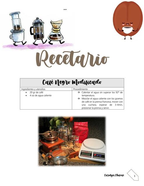 Recetario de bebidas a base de café