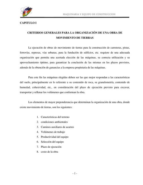 Criterios Generales de Organización de Obra