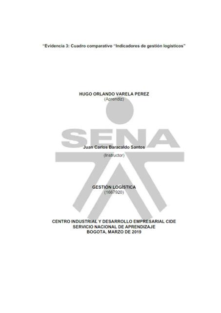 Evidencia 3: Cuadro Comparativo Indicadores de Gestión Logísticos