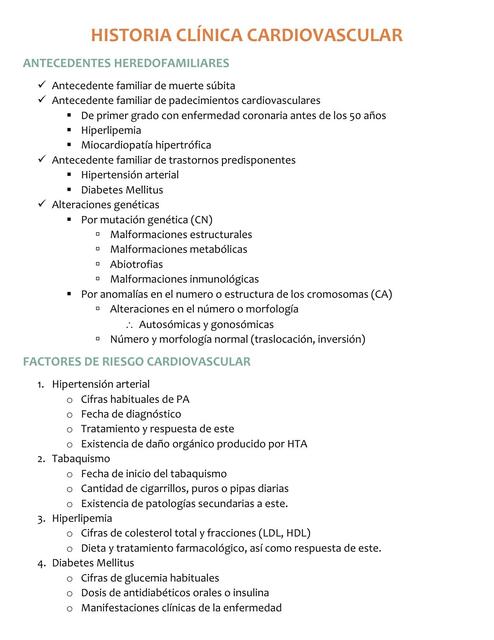 Historia clínica cardiovascular