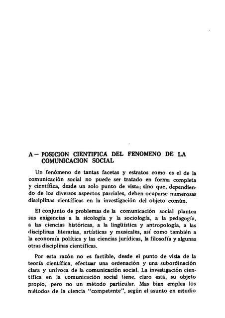 Posición científica del fenómeno de la comunicación social