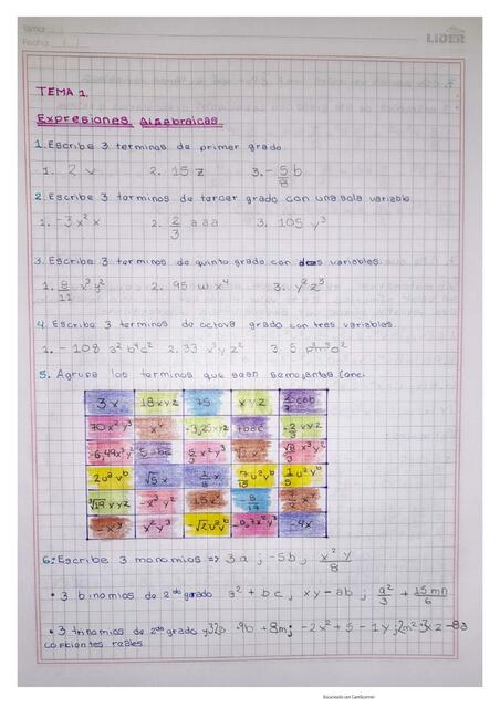 Álgebra suma resta división multiplicación factor