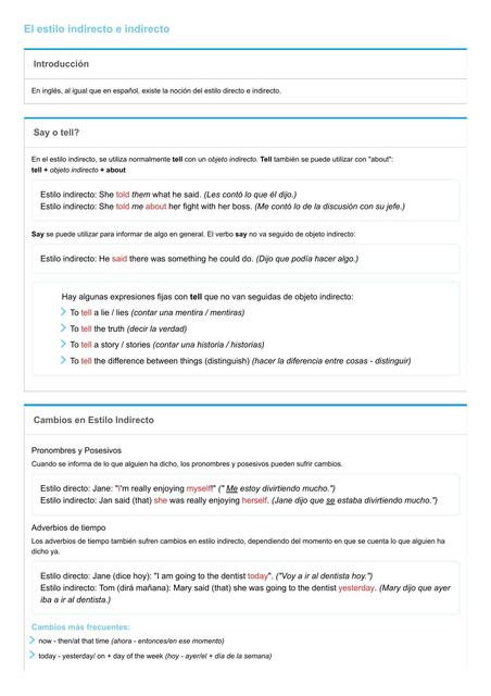 INGLÉS II - DIRECT OR INDIRECT SPEECH