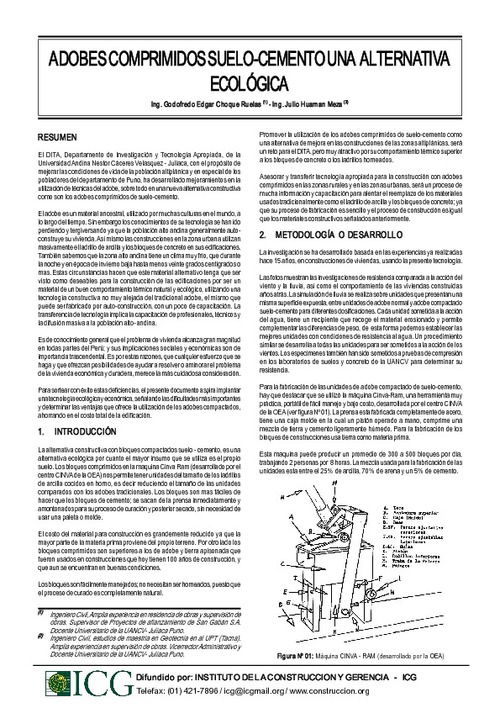 Adobes Comprimidos Con Suelo Cemento