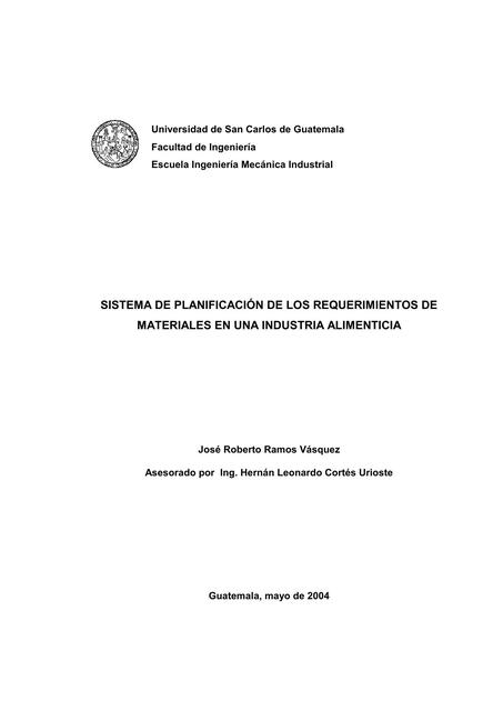 Sistema de Planificación de los Requerimientos de Materiales en una Industria Alimenticia