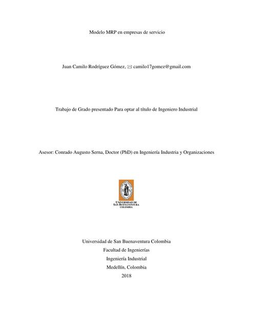 Modelo MRP (Planeación de Materiales Requeridos) en Empresas de Servicio