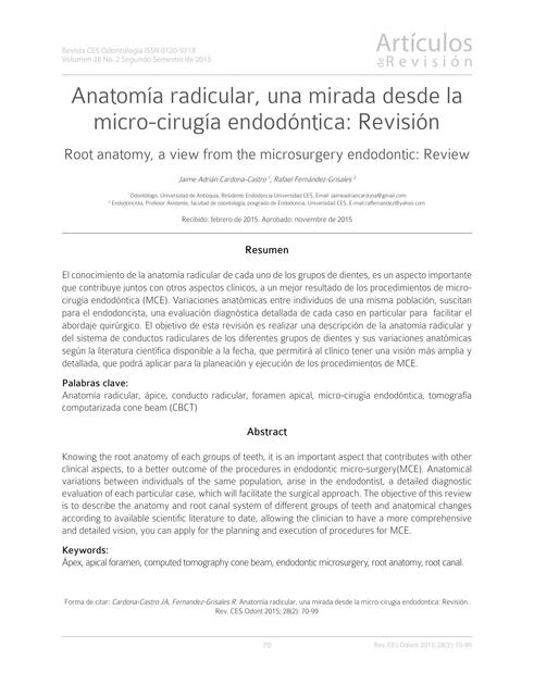 Anatomía radicular, una mirada desde la micro-cirugía endodóntica: Revisión