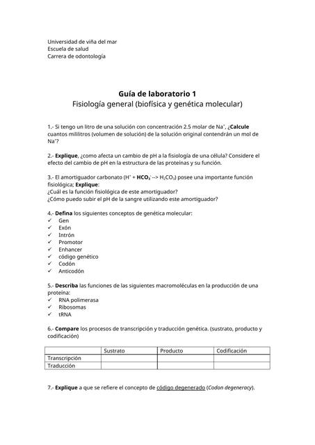 Fisiología General (Biofísica y Genética Molecular)