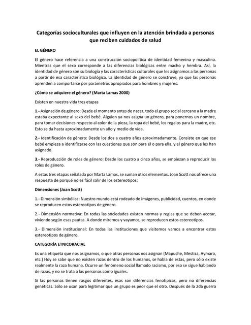 Categorías socioculturales que influyen en la atención brindada a personas que reciben cuidados de salud