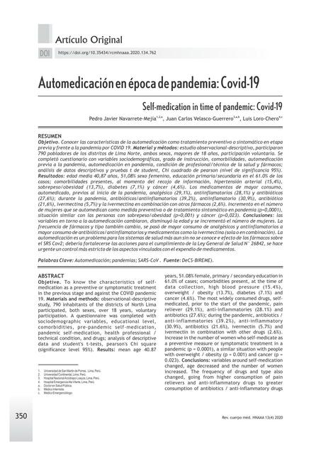 Automedicación en Época de Pandemia: Covid-19