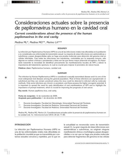 Consideraciones Actuales sobre la Presencia de Papilomavirus Humano en la Cavidad Oral