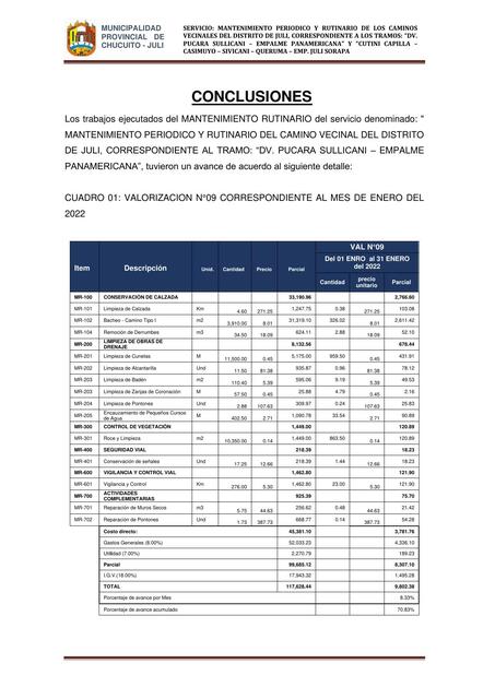 Conclusiones de Mantenimiento Rutinario