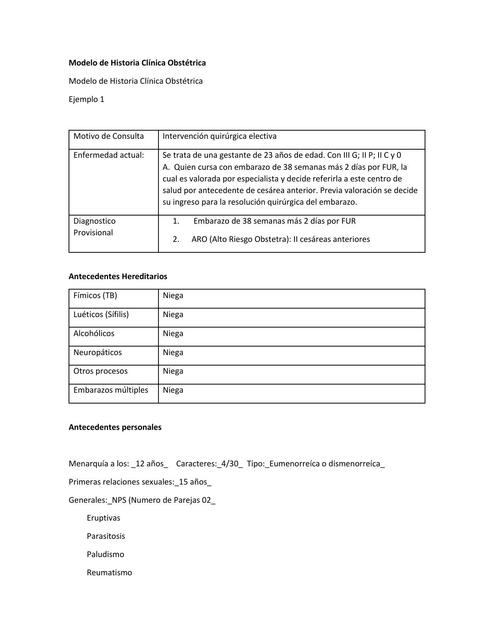 Modelo de Historia Clínica Obstétrica