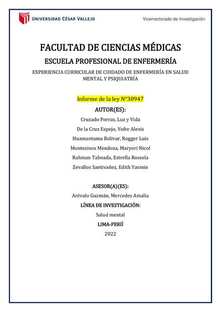 Informe de la ley N°30947 