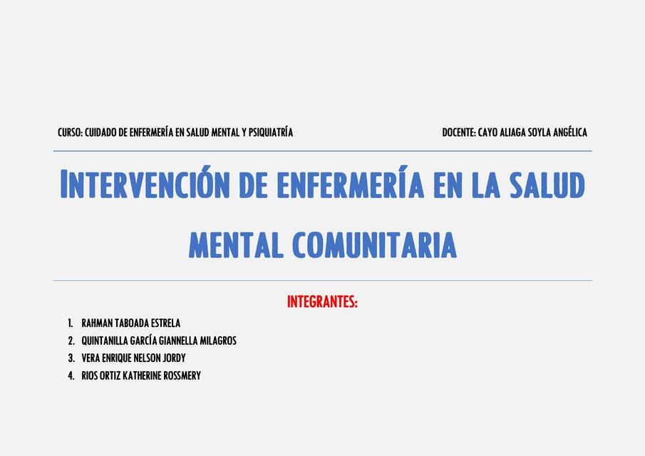 Intervención de Enfermería en la Salud Mental Comunitaria 