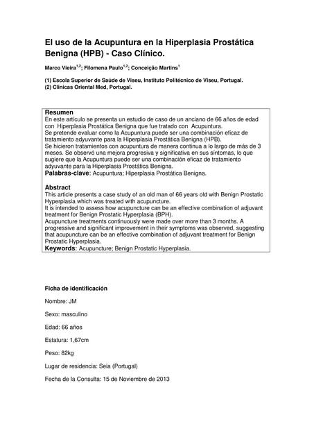 El Uso de la Acupuntura en la Hiperplasia Prostática Benigna HPB