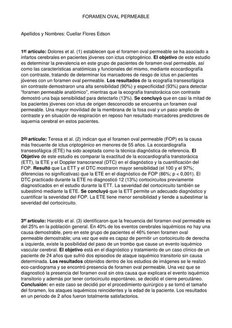 Ensayo Foramen oval permeable