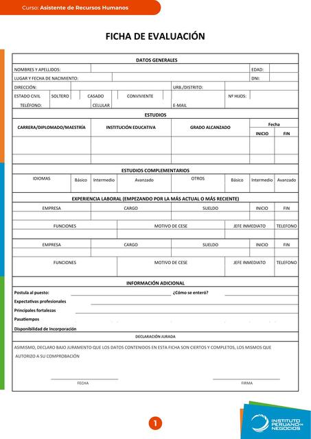 Ficha de Evaluación- Recursos Humanos 