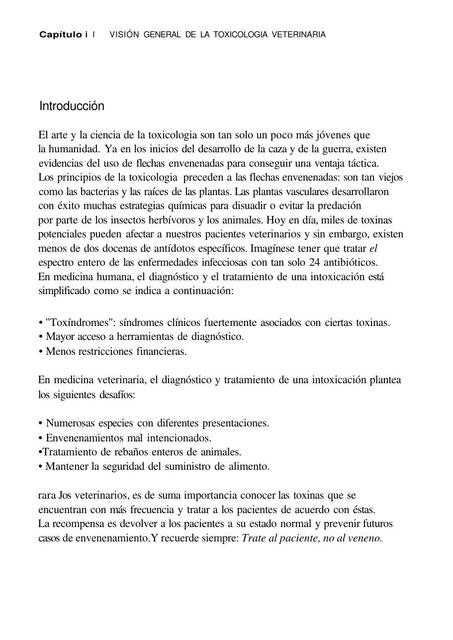 Visión General de la Toxicología Veterinaria / Manual de Toxicología Veterinaria