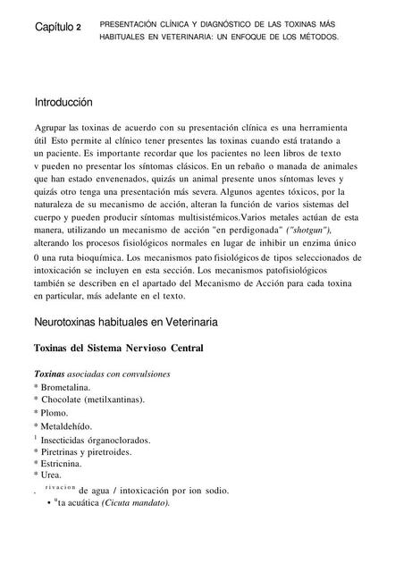 Toxinas Más Habituales / Manual de Toxicología Veterinaria