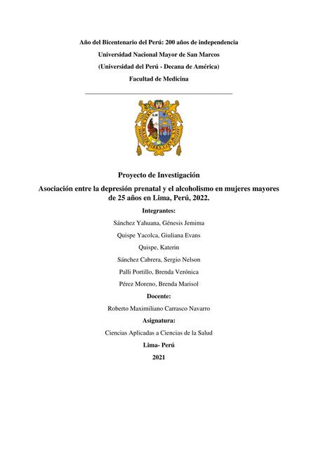 Investigación CACS - Asociación entre la depresión prenatal y el alcoholismo 