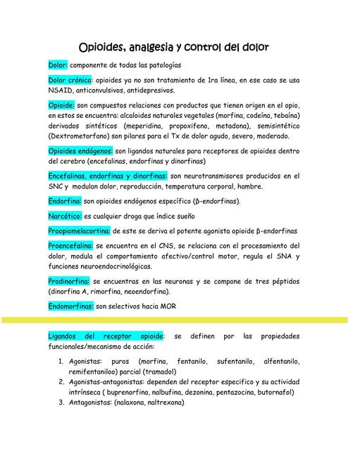 Opioides, Analgesia y Control de Dolor