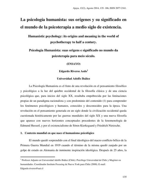 La psicología humanista: sus orígenes y su significado en el mundo de la psicoterapia a medio siglo de existencia