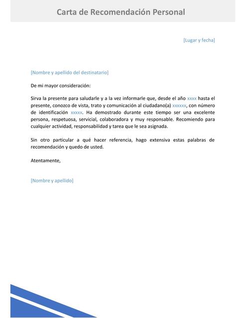 Carta de Recomendación Personal PDF | uDocz