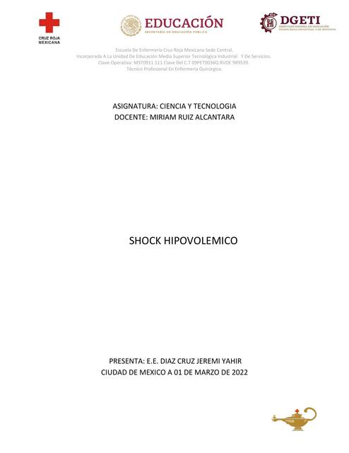 Proceso Atención de Enfermería - Shock Hipovolémico