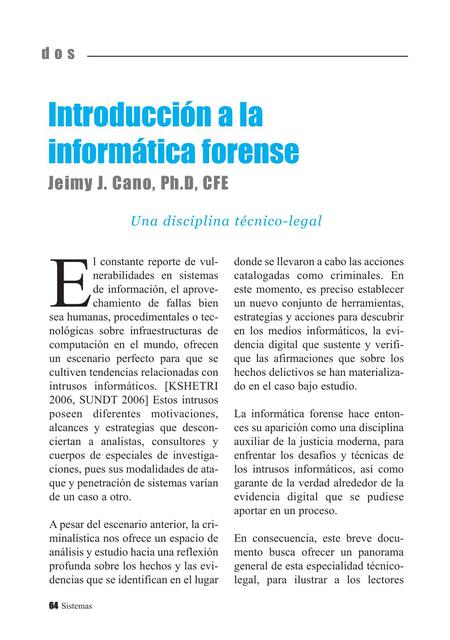 Cano Introducción a la Informática forense