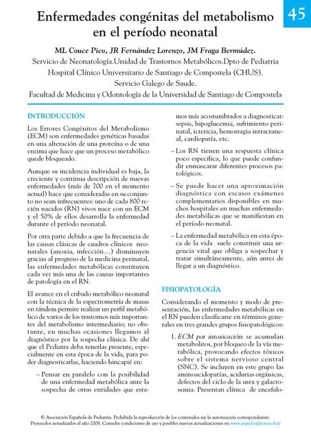 Enfermedades Congénitas del Metabolismo en el Período Neonatal