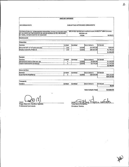 Análisis de precios unitarios (cerramiento)