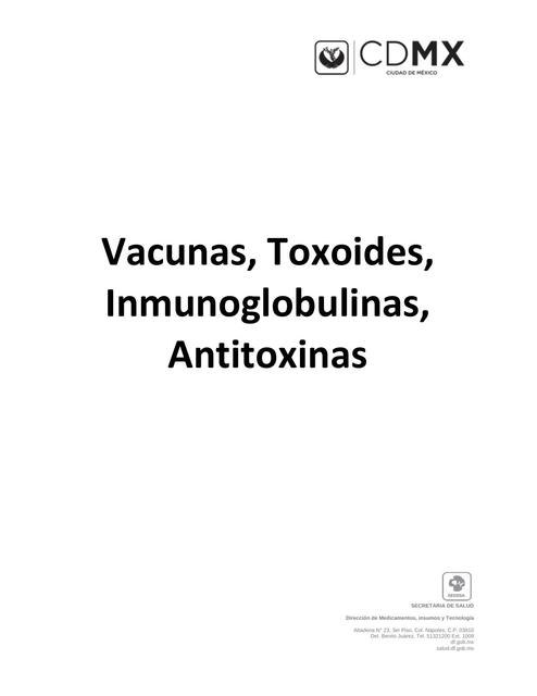 Vacunas, Toxoides, Inmunoglobulinas y Antitoxinas 