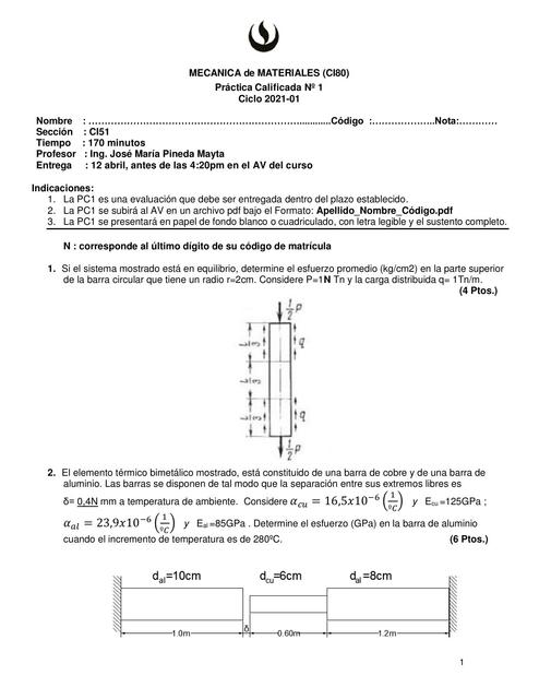 Practica Calificada Mecánica de Materiales