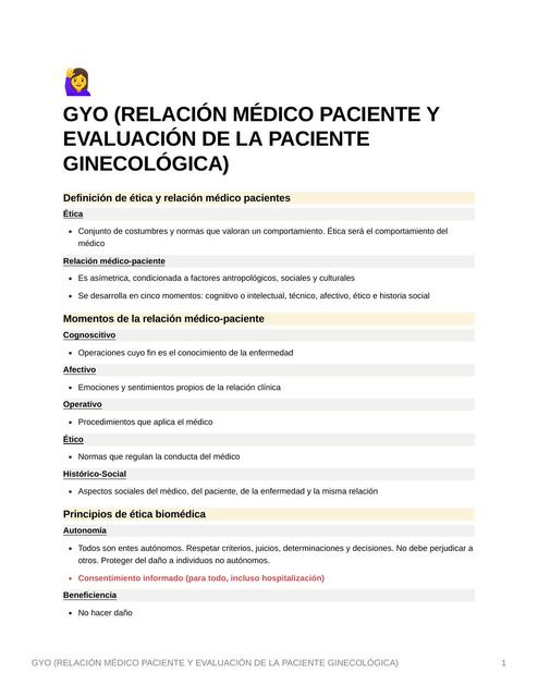 Relación Médico Paciente y Evaluación de la Paciente Ginecológica