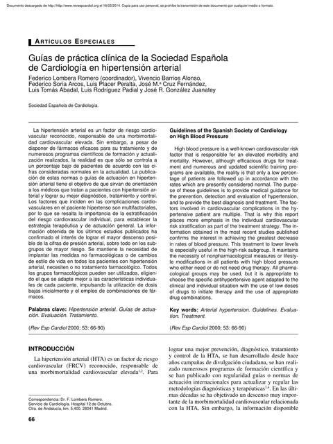 Guías de Práctica Clínica de la Sociedad Española de Cardiología en Hipertensión Arterial