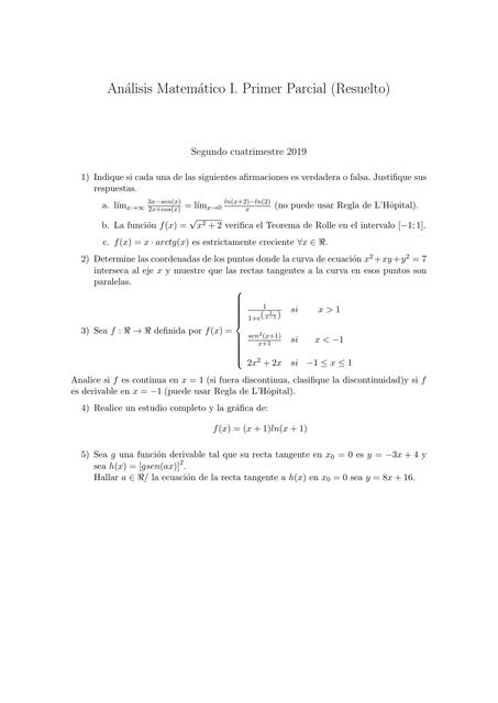 Análisis Matemático I. Primer Parcial (Resuelto)