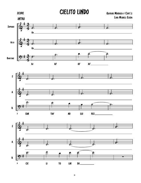 Notas musicales de Cielito Lindo coro